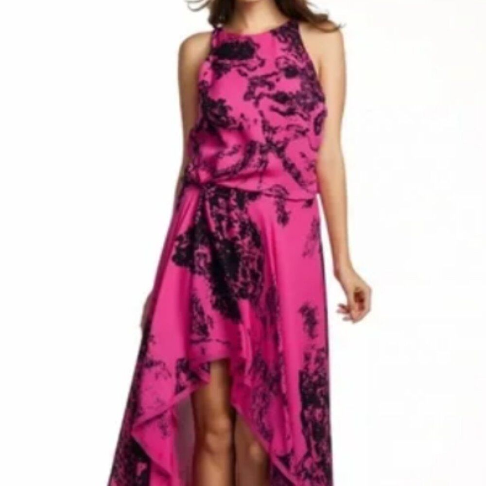 Halston Heritage Pink Asymmetrical Gown, Size S